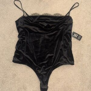 Express Black Velvet Lace-Trim Bodysuit